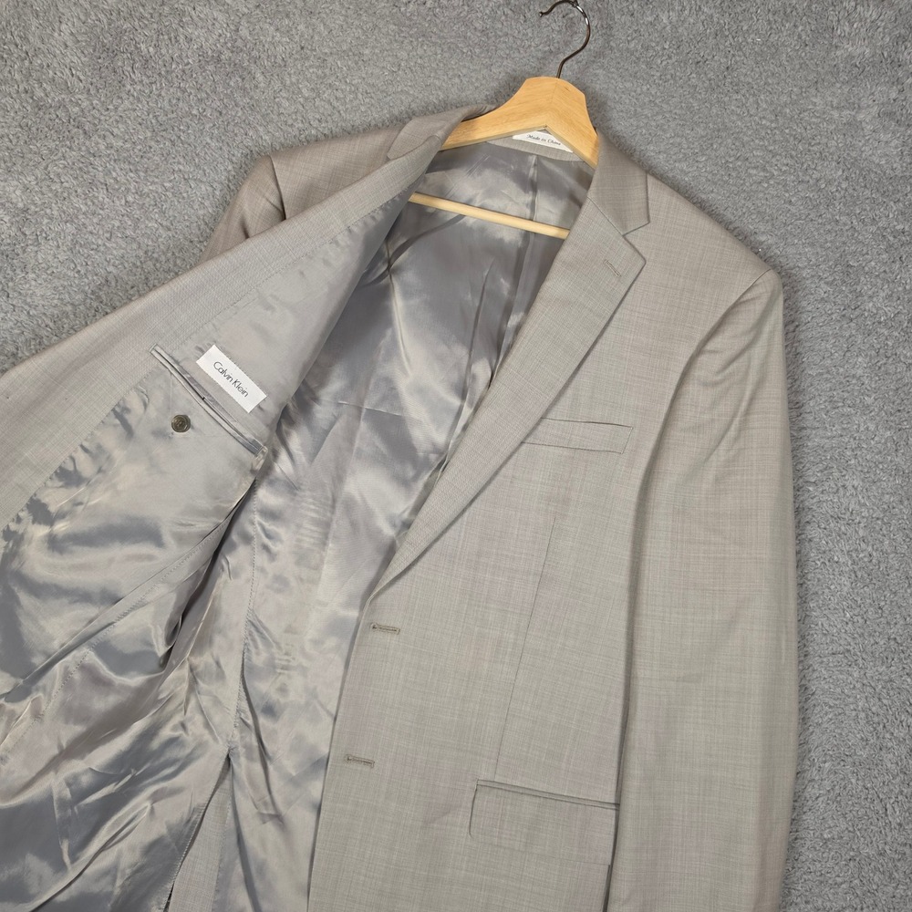 Calvin Klein Blazer Men 42L Gray Excellent 100% Wool Two Button Suit Jacket